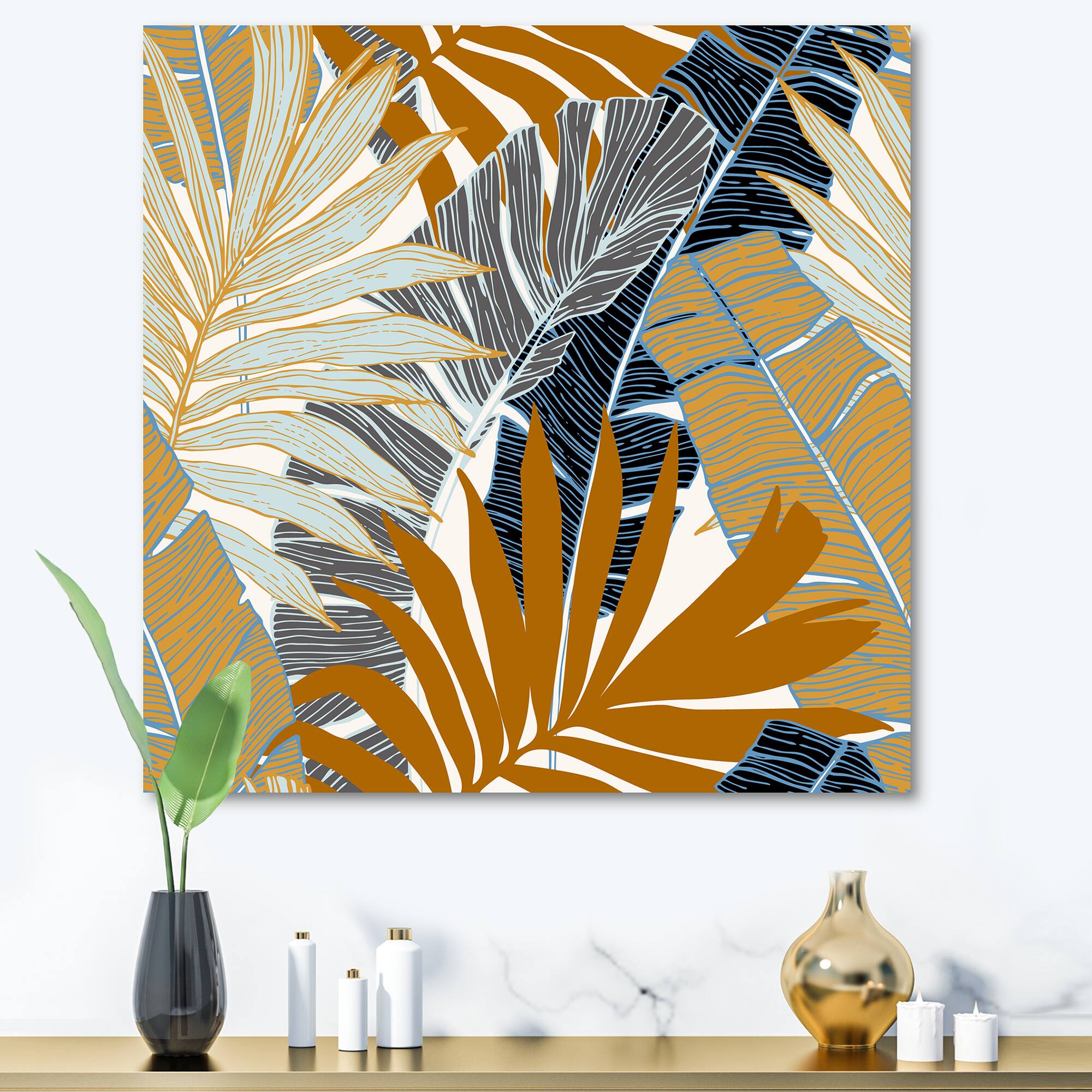 Designart - Abstract Tropical Summer Palm Tree & Banana Leaves